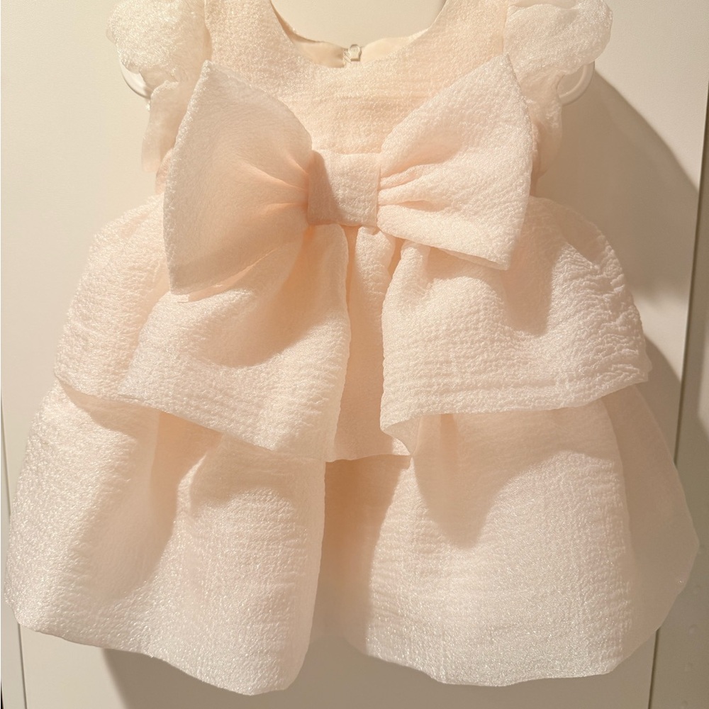 Bonnie Baby Ivory Blush Pouf Bow Cupcake Dress